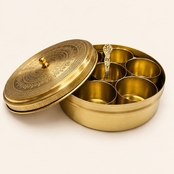 Engraved Brass Masala Box