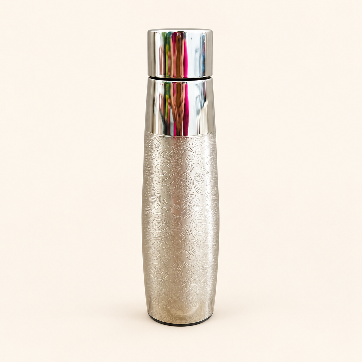 Paisley Engraved Silver-Tone Bottle — detail view