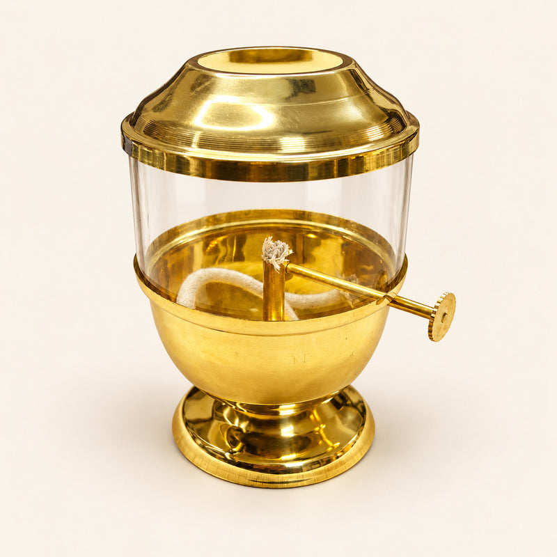 Brass Akhand Diya with Glass Chimney