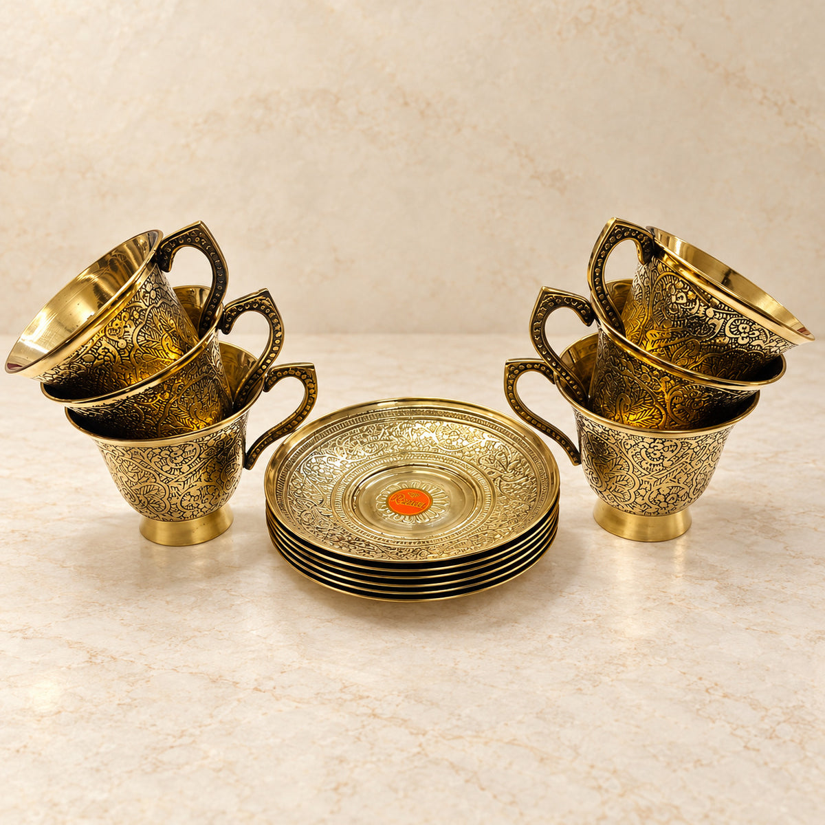 Cup and saucer set — cups stacked feature view