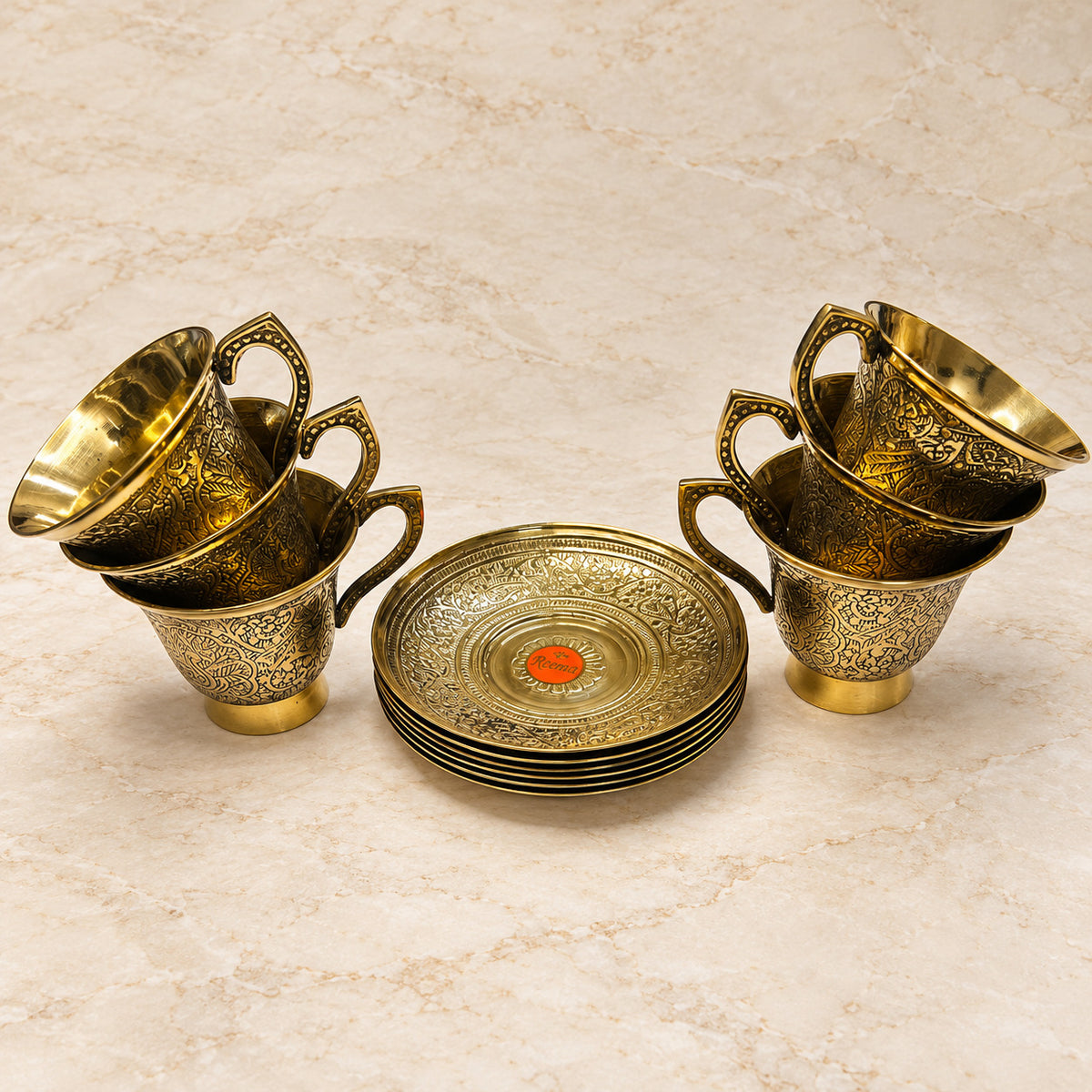 Cup and saucer set — cups stacked overview view