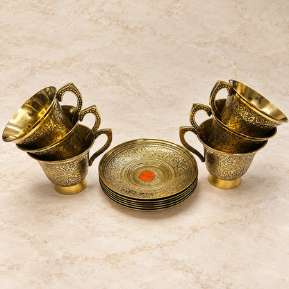 Cup and saucer set — cups stacked overview view