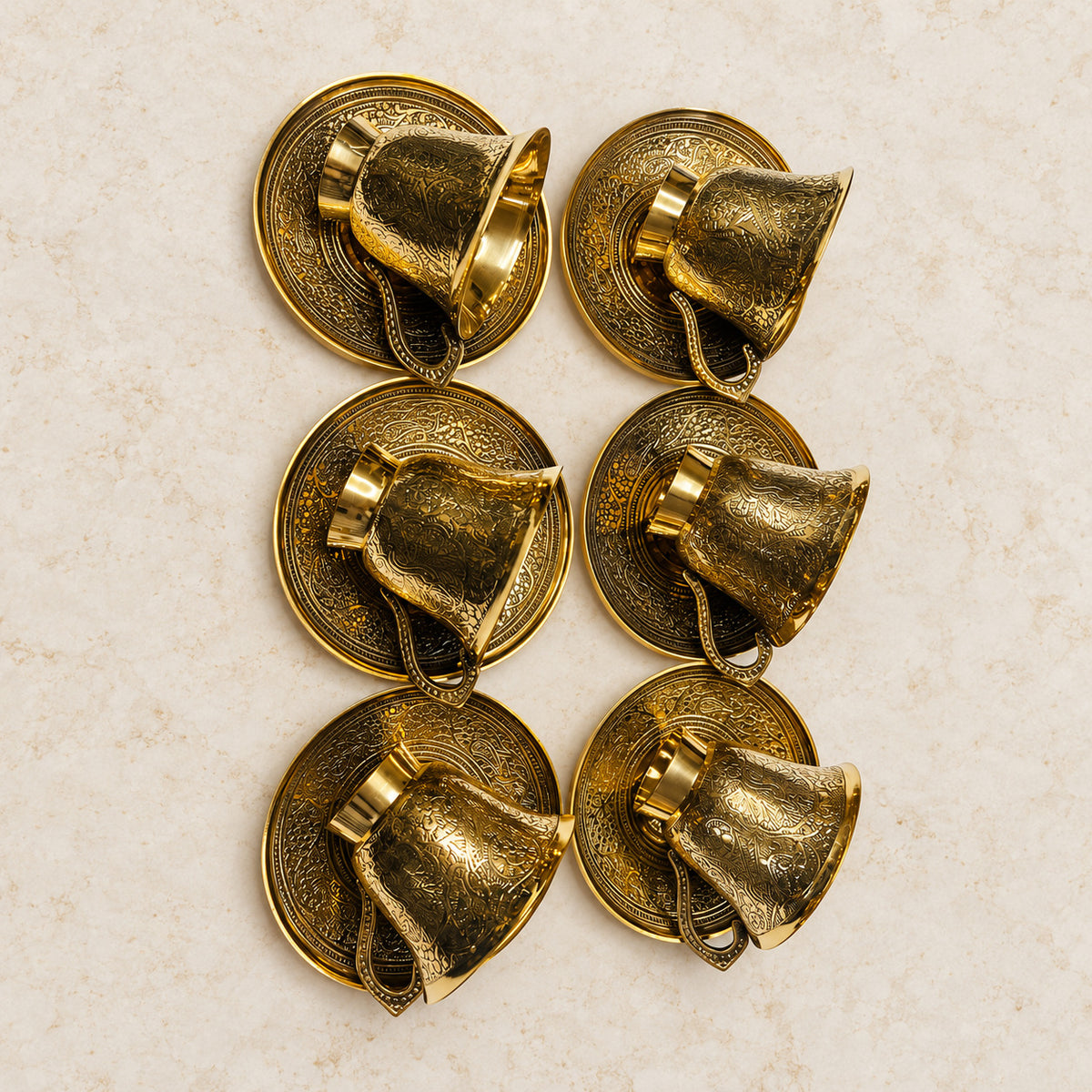 Cup and saucer set — cups overhead detail view