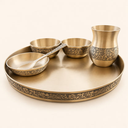 Etched Border Thali Set — 6 Pieces — alternate view