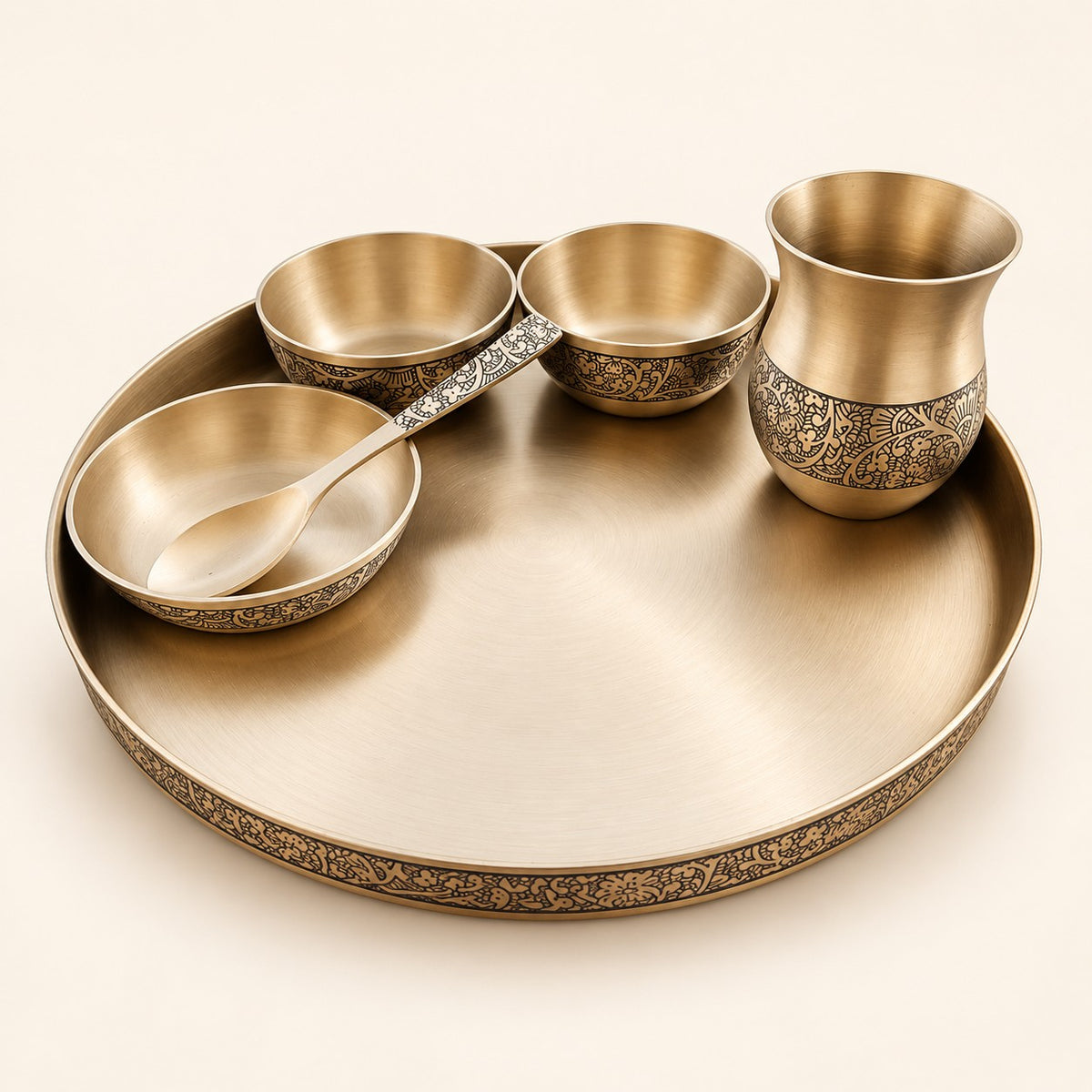 Etched Border Thali Set — 6 Pieces — alternate view