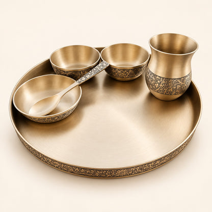 Etched Border Thali Set — 6 Pieces — alternate view