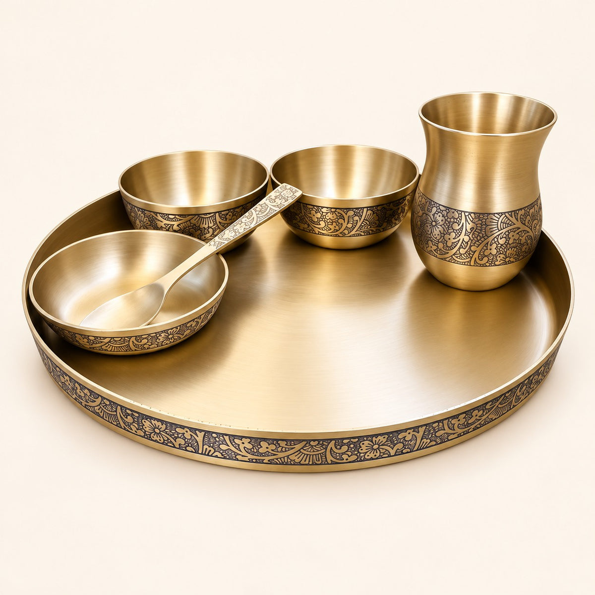 Etched Border Thali Set — 6 Pieces — main product view