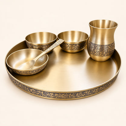 Etched Border Thali Set — 6 Pieces — main product view