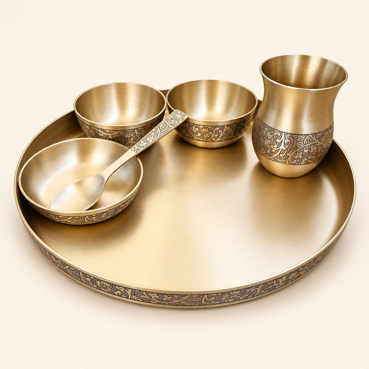 Etched Border Thali Set — 6 Pieces — alternate view