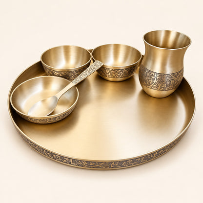 Etched Border Thali Set — 6 Pieces — alternate view
