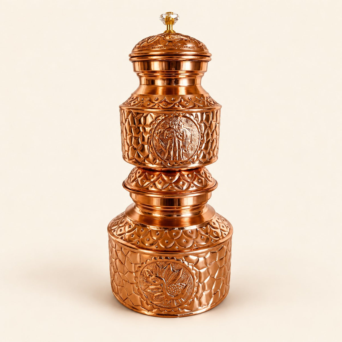 Embossed Copper-Tone Stacked Puja Vessel — product view 7