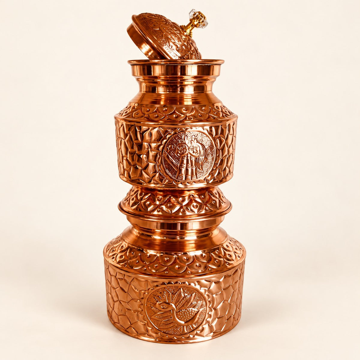 Embossed Copper-Tone Stacked Puja Vessel — product view 8