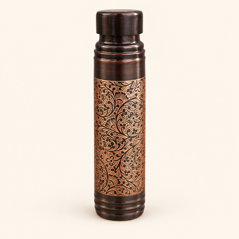 Dark Floral Engraved Copper-Tone Bottle