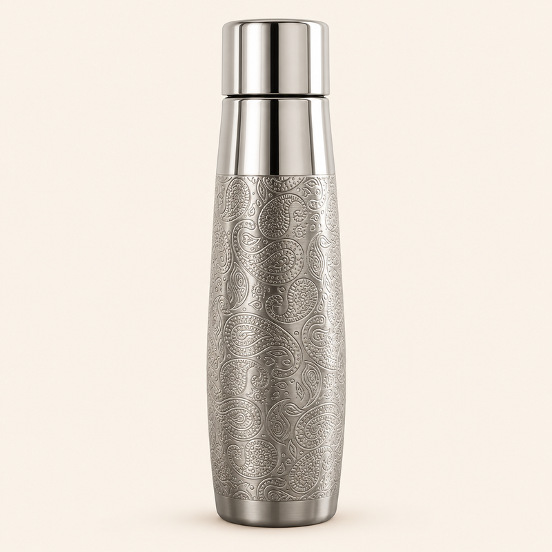 Paisley Engraved Silver-Tone Bottle