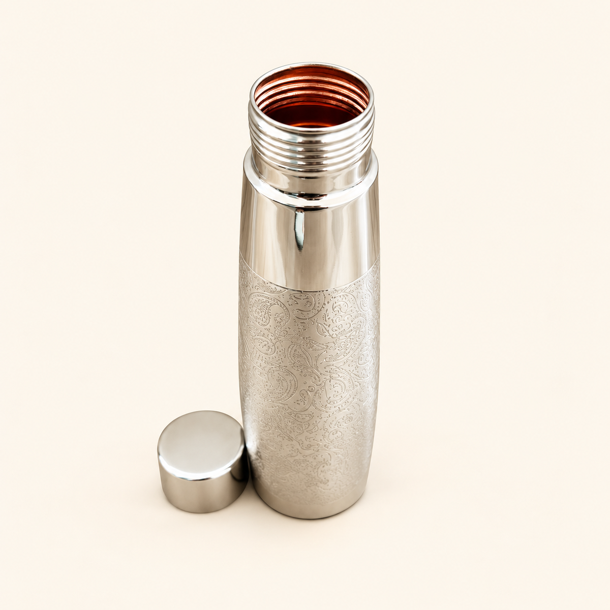Paisley Engraved Silver-Tone Bottle — detail view